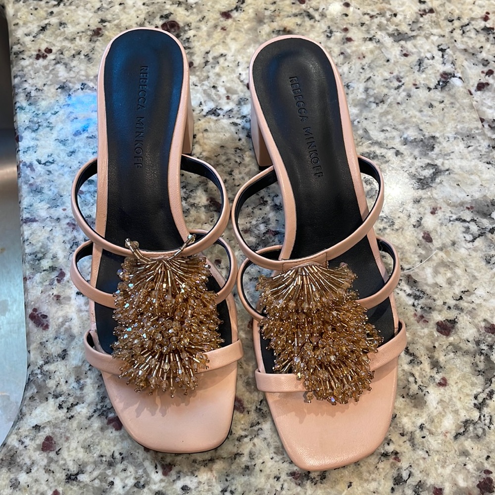 Rebecca Minkoff pink block heels with beaded tassel. Size 8